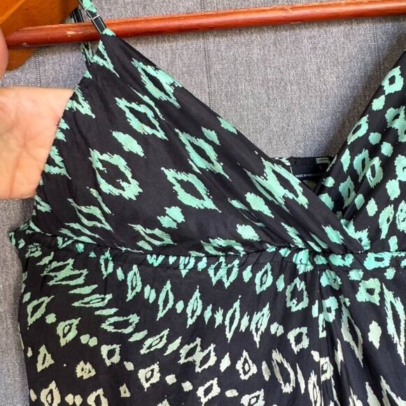 Vintage Y2k Gypsy 05 100% Silk Black Green Tribal Print Maxi Sun Dress Size S - Picture 5 of 12